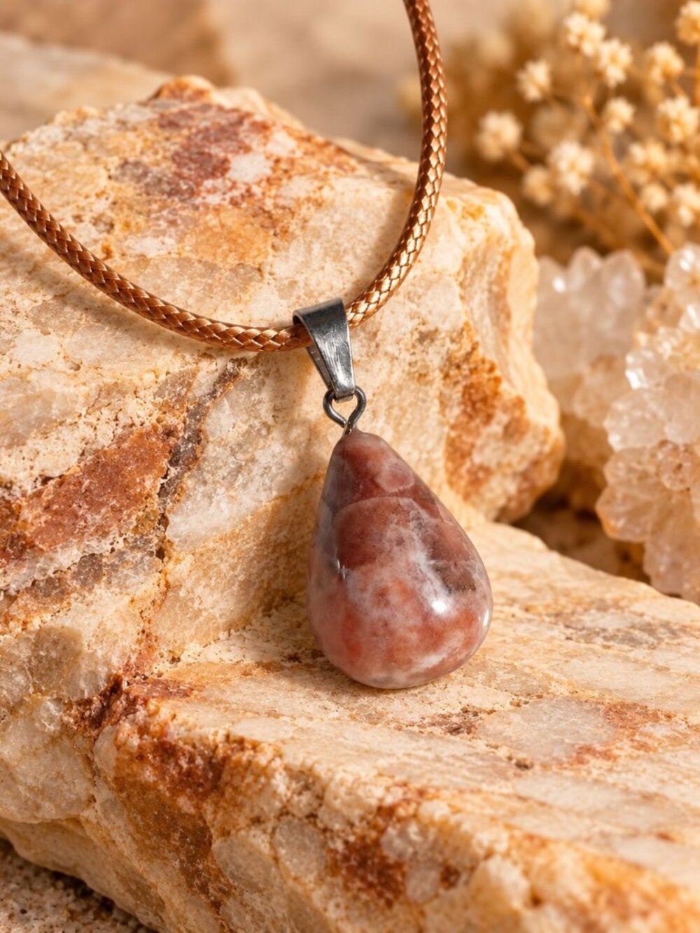 Natural Stone Pendant Necklace Tear Shaped Gemstone Gold Tone Chain Adjustable